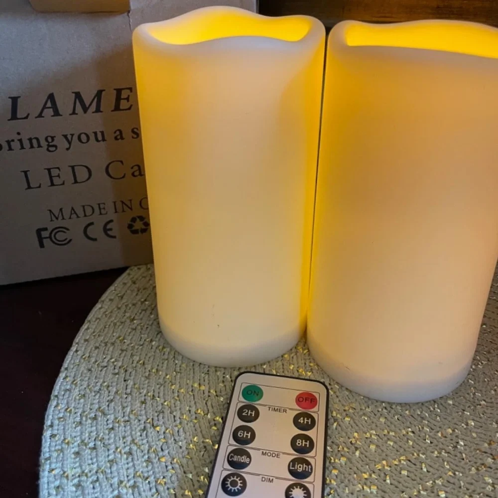NIB Waterpoof Flameless Flickering LED Pillar Candle Remote Control Candle 2PACK